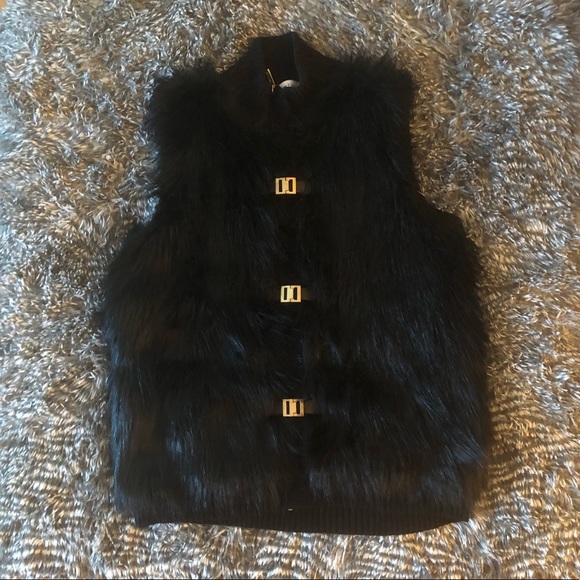 calvin klein black fur jacket